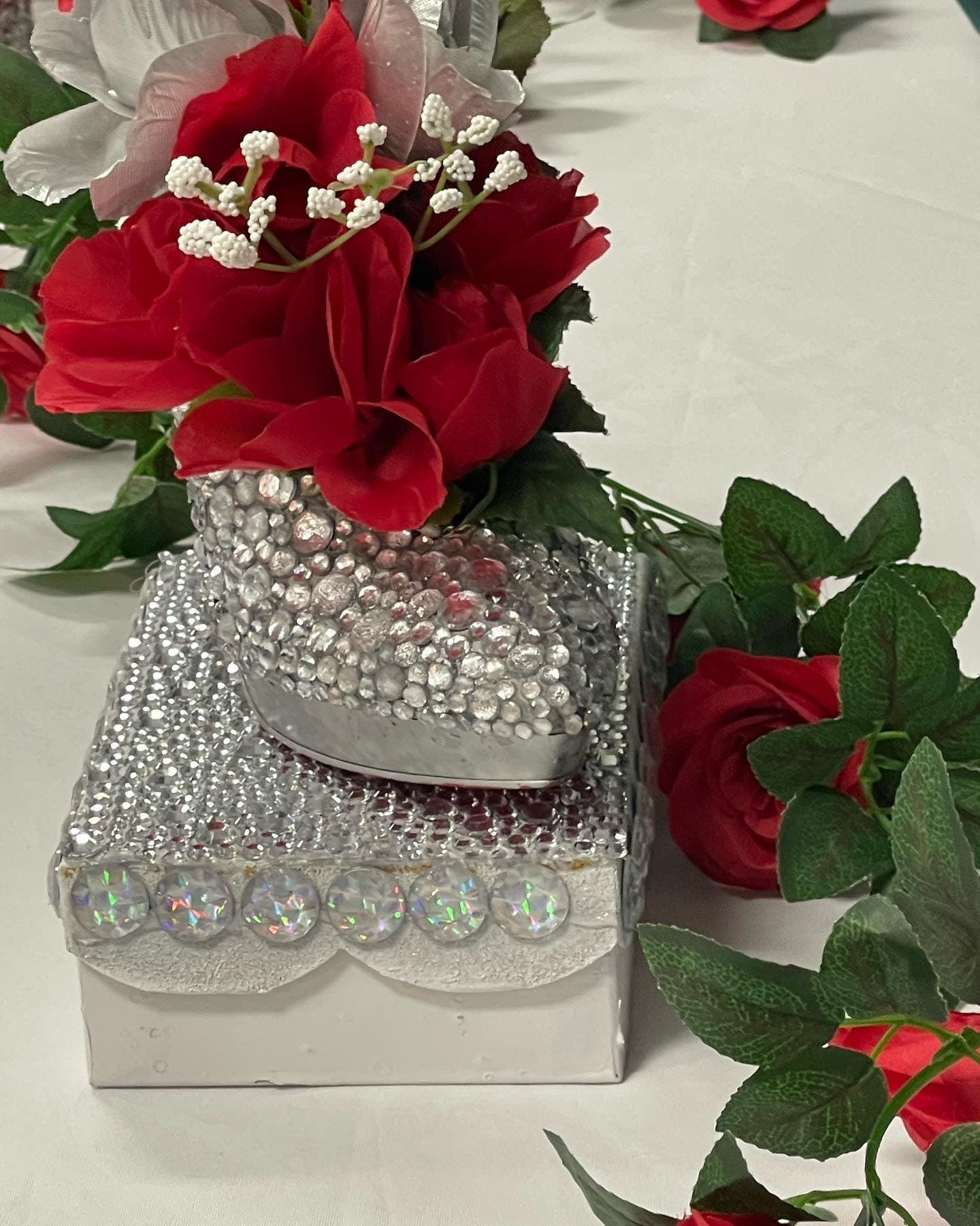 Silver Blinged High Heel Shoe (Stiletto) Artificial Floral Arrangement (Centerpiece) - Image #3