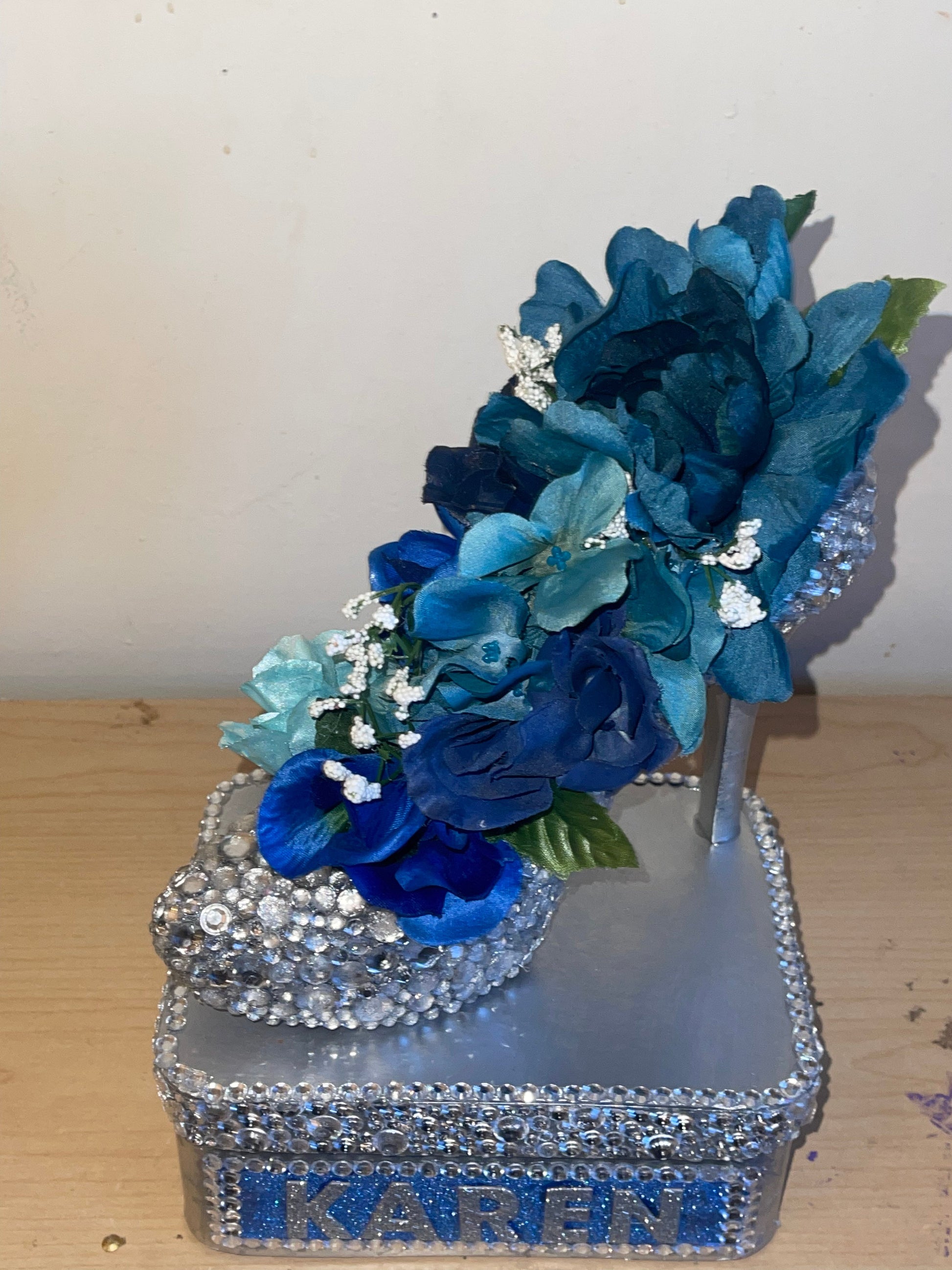 Silver Blinged High Heel Shoe (Stiletto) Artificial Floral Arrangement (Centerpiece) - Image #5