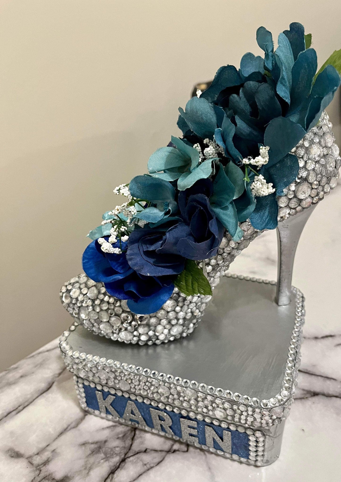 Silver Blinged High Heel Shoe (Stiletto) Artificial Floral Arrangement (Centerpiece) - Image #2